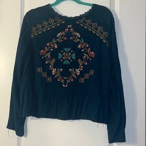 Xhiliration embroidered blue long sleeve